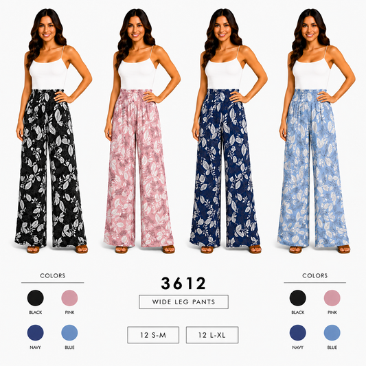 Wide Leg Leaf Print Pants (12 S-M / 12 L-XL) 24 PCS