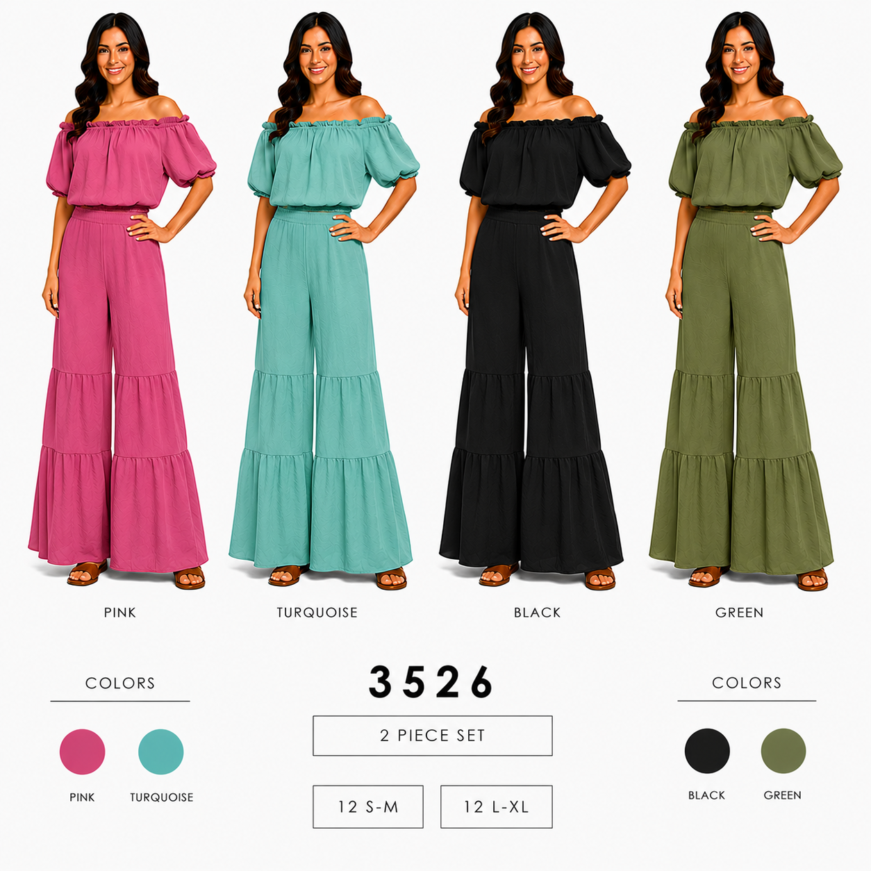 Off The Shoulder Two Piece Set (12 S-M / 12 L-XL) 24 PCS
