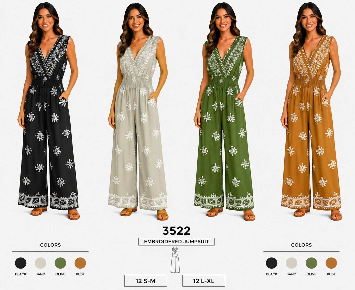 Embroidered Jumpsuit (12 S-M / 12 L-XL) 24 PCS