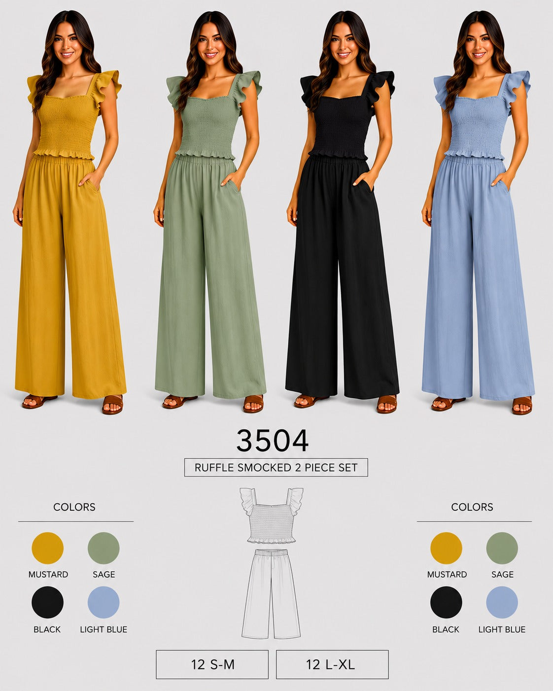 Ruffle Smocked 2 Piece Set (12 S-M / 12 L-XL) 24 PCS