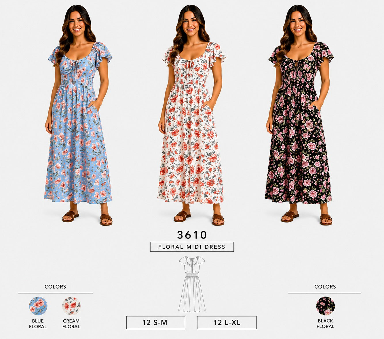 Floral Midi Dress (12 S-M / 12 L-XL) 24 PCS