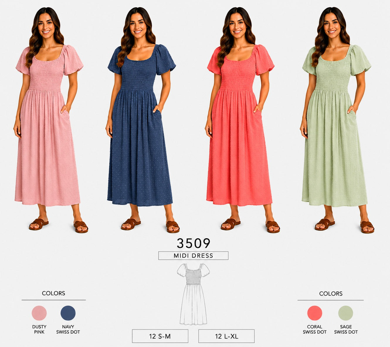 Midi Dress (12 S-M / 12 L-XL) 24 PCS