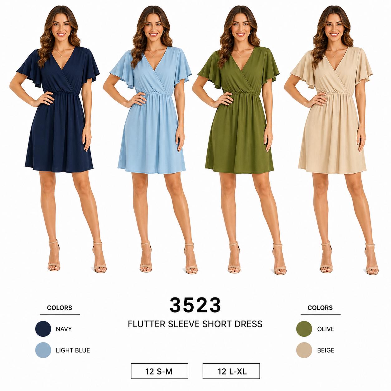 Flutter Sleeve Short Dress (12 S-M / 12 L-XL) 24 PCS 3523