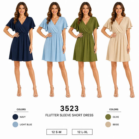 Flutter Sleeve Short Dress (12 S-M / 12 L-XL) 24 PCS