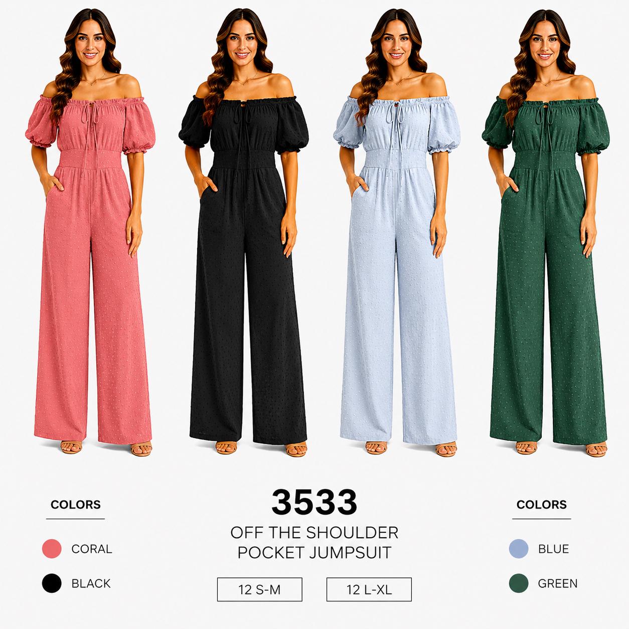 Puff Sleeve Jumpsuit (12 S-M / 12 L-XL) 24 PCS 3533