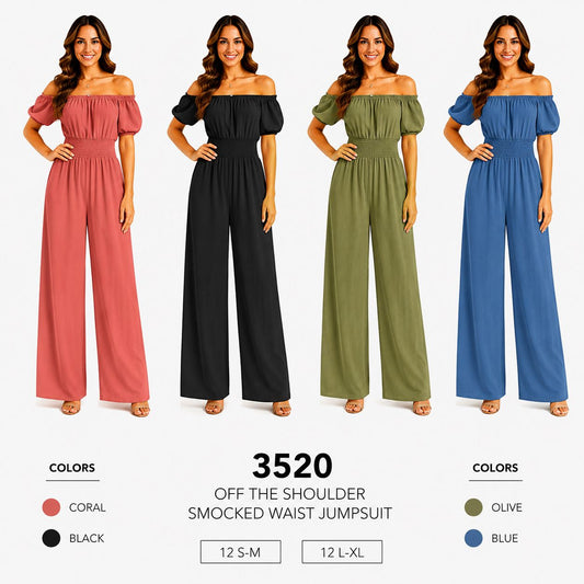 Smocked Waist Jumpsuit (12 S-M / 12 L-XL) 24 PCS