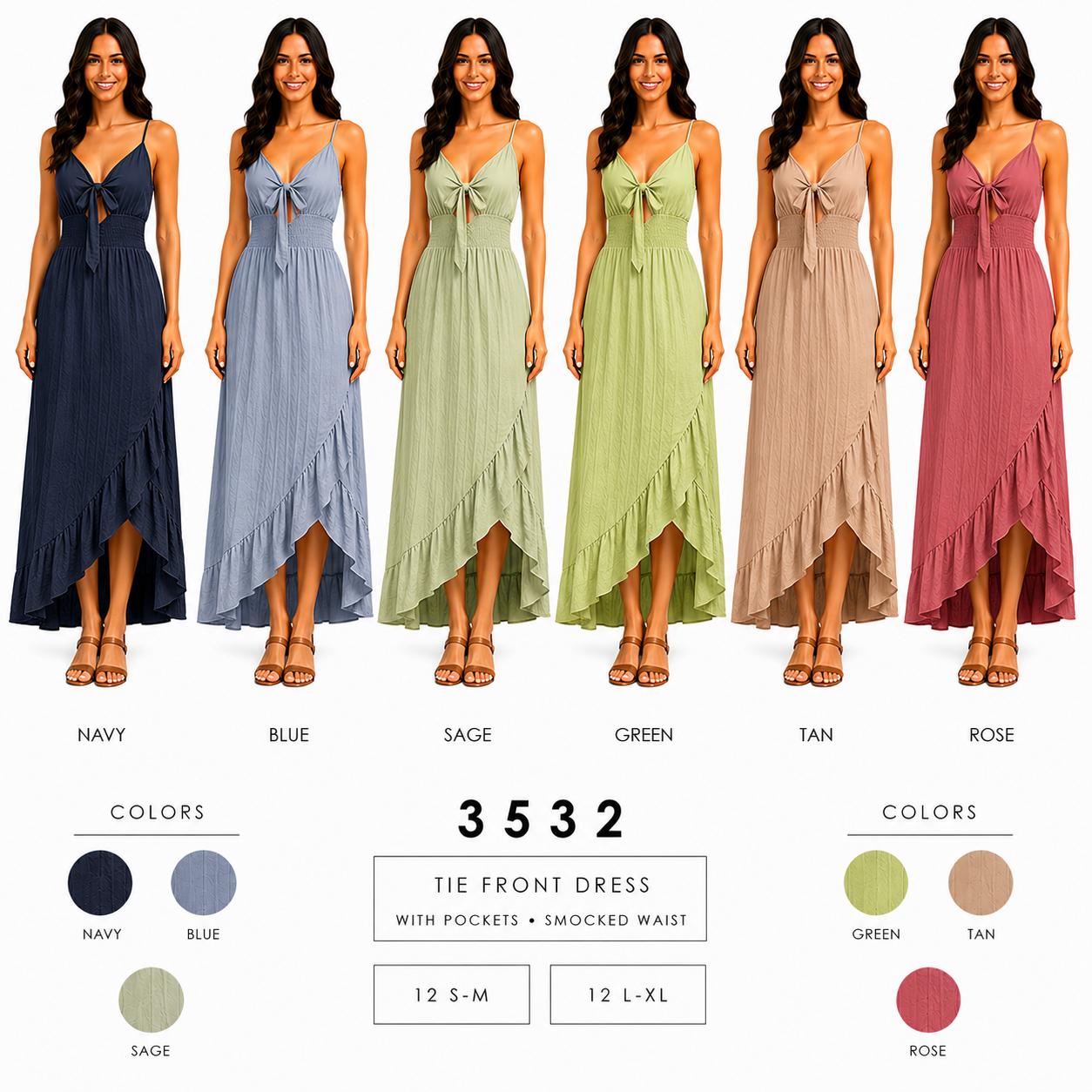 Tie Front Dress Dress (12 S-M / 12 L-XL) 24 PCS