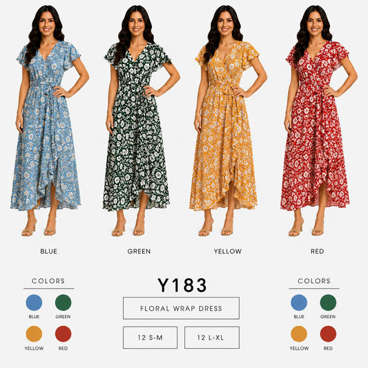 Floral Wrap Tie Dress (12 S-M / 12 L-XL) 24 PCS Y183