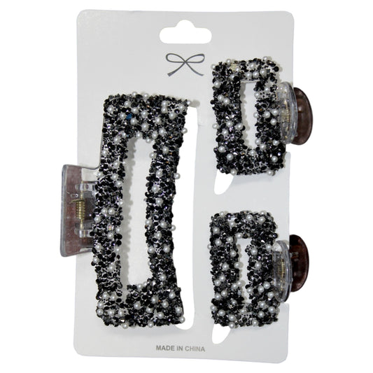 Sparkly Hair Clip Set - Black (1 Dzn)