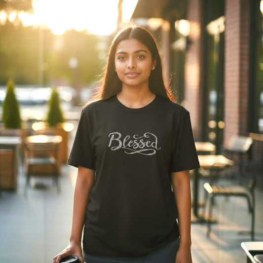 Sparkly Blessed T-shirt-Black
