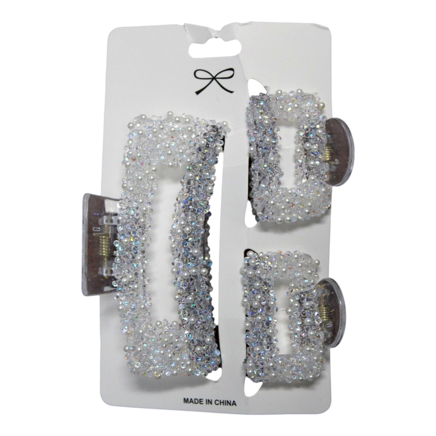 Sparkly Square Hair Clip Set - Clear (1 Dzn)
