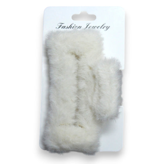 Fuzzy Hair Clip - Off White (1 Dzn)