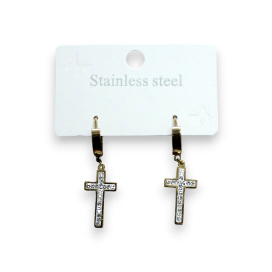Sparkly Cross Earring - Gold (1 Dzn)