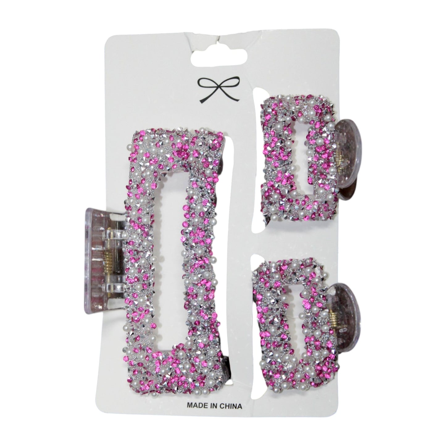 Sparkly Square Hair Clip Set - Pink (1 Dzn)