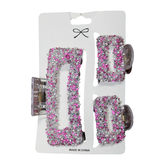 Sparkly Square Hair Clip Set - Pink (1 Dzn)