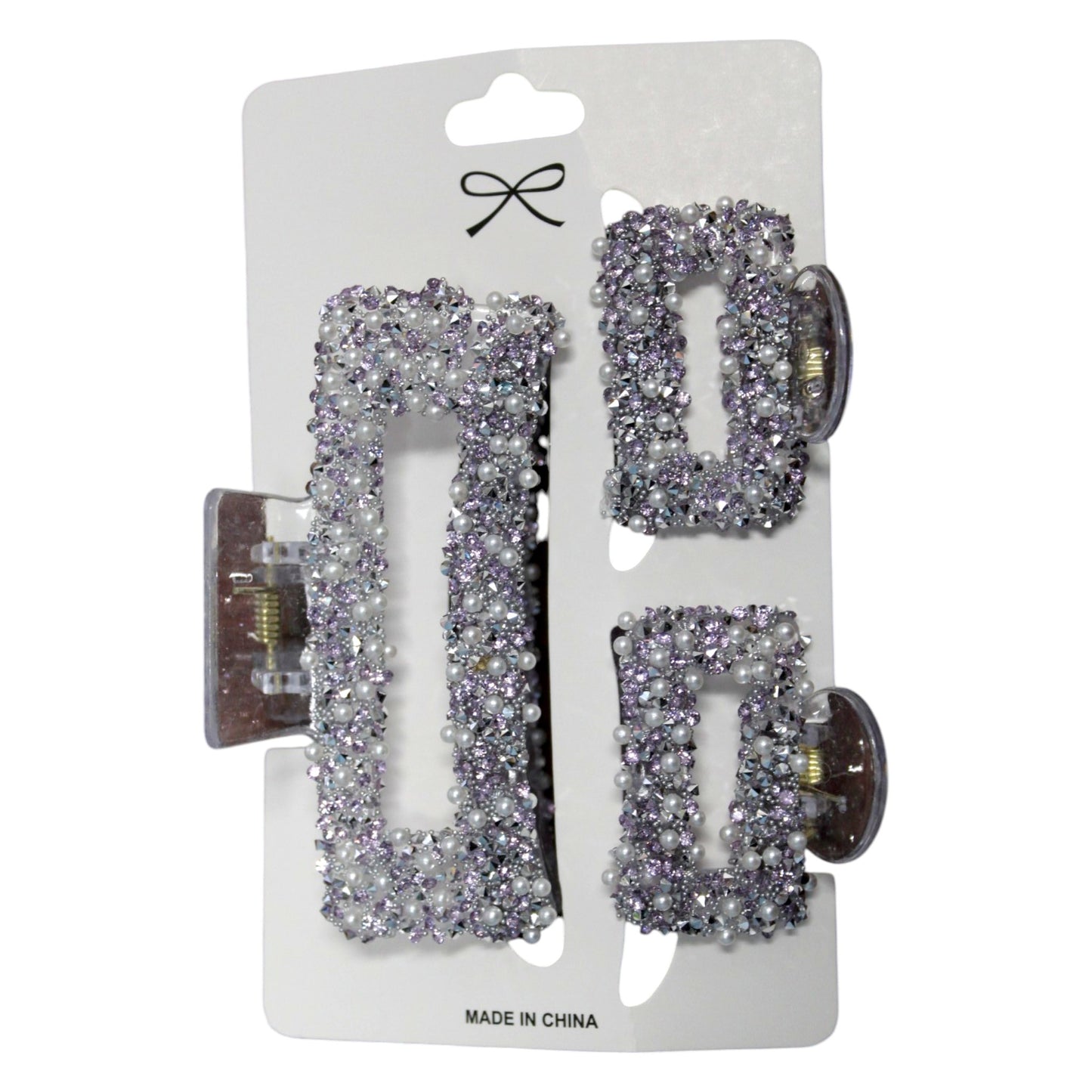 Sparkly Square Hair Clip Set - Purple & Clear (1 Dzn)