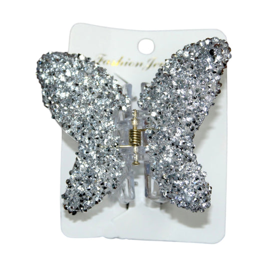 Sparkly Butterfly Hair Clip - Light Silver (1 Dzn)