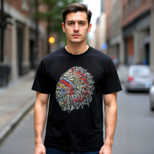 Sparkly Native Skull T-Shirt - Black