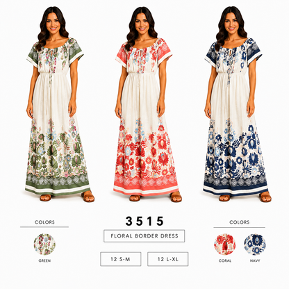 Floral Border Dress (12 S-M / 12 L-XL) 24 PCS 3515