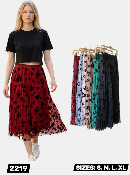 2219- VELVET FLORAL MESH SKIRT- $108/2DZN