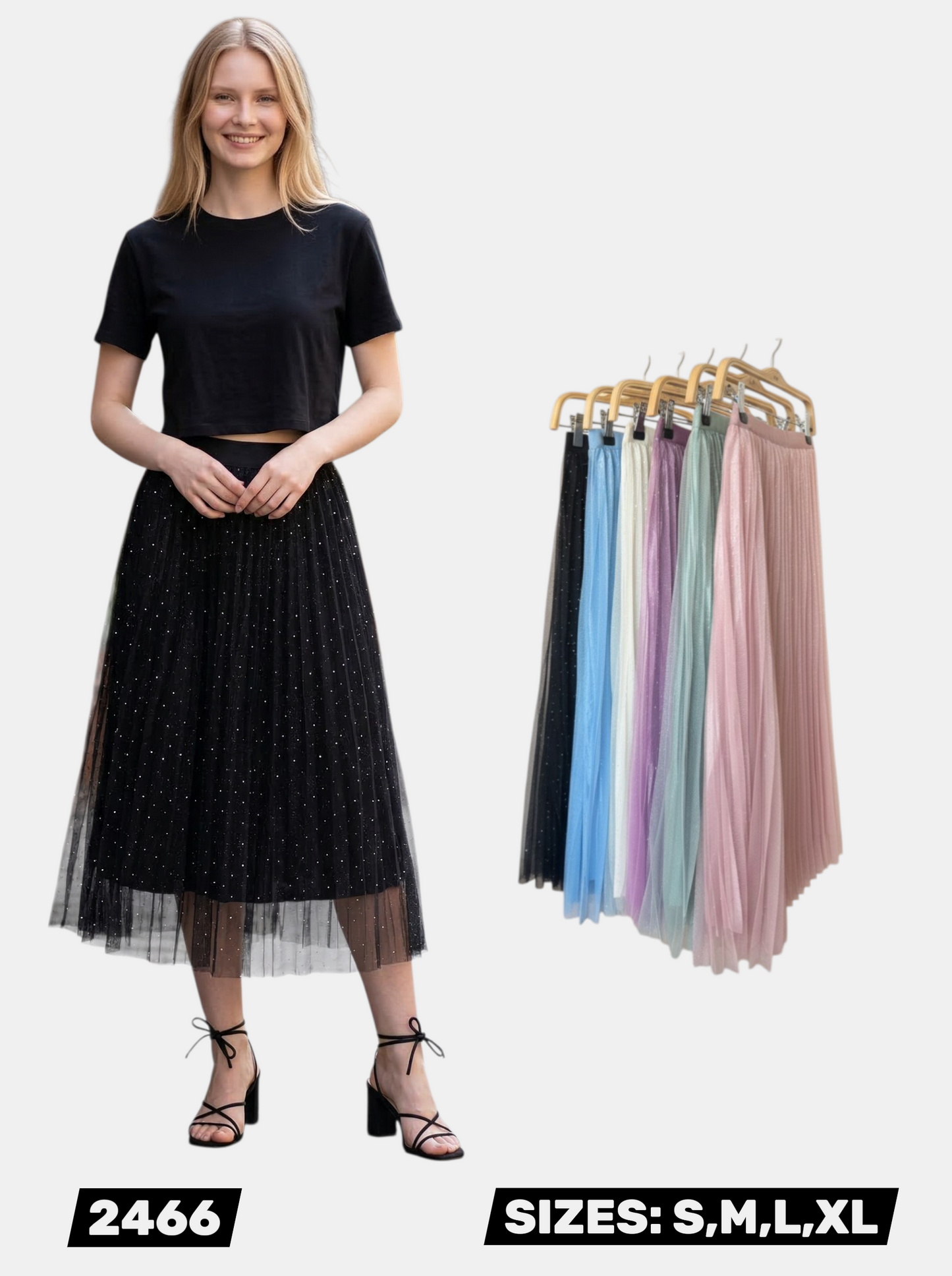 2466 SPARKLY MESH LONG SKIRT - $108/ 2DZN