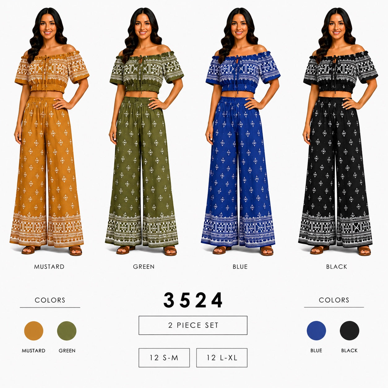 Two Piece Cinched Waist Set (12 S-M / 12 L-XL) 24 PCS