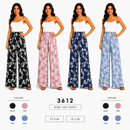 Wide Leg Leaf Print Pants (12 S-M / 12 L-XL) 24 PCS 3612