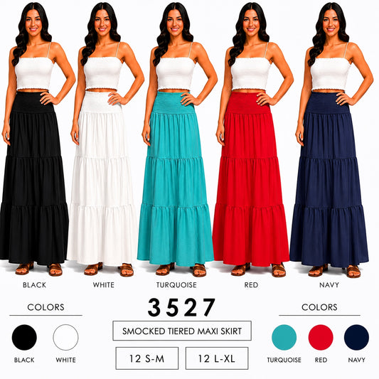 Smocked Waist Ruffle Maxi Skirt (12 S-M / 12 L-XL) 24 PCS