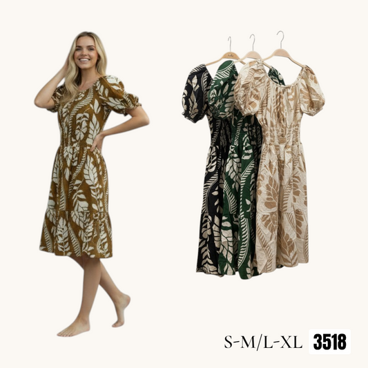 Leaf Print Summer Dress (12 S-M / 12 L-XL) 24 PCS