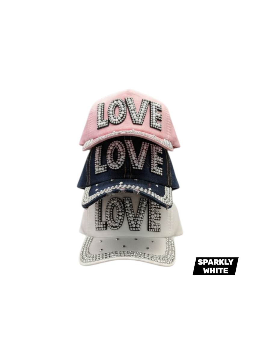 SPARKLY WHITE LOVE CAPS- $42/DZN