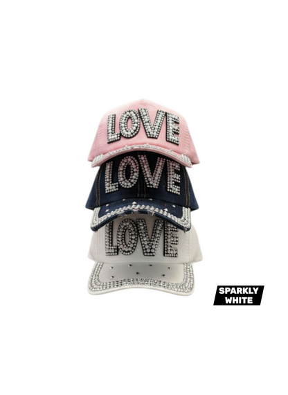 SPARKLY WHITE LOVE CAPS- $42/DZN