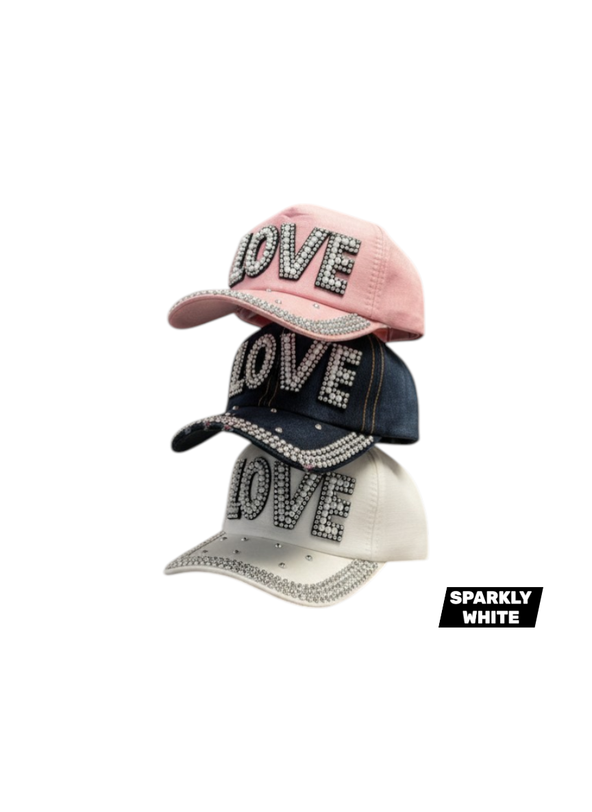 SPARKLY WHITE LOVE CAPS- $42/DZN