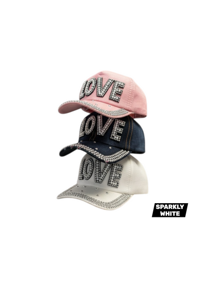 SPARKLY WHITE LOVE CAPS- $42/DZN