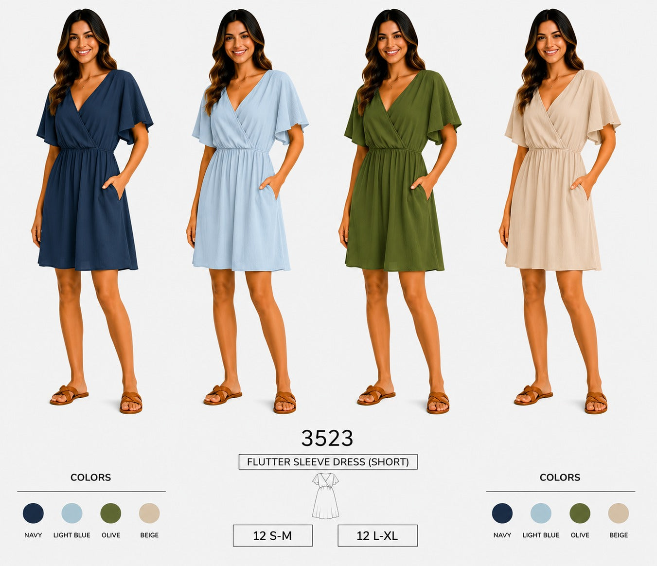 Flutter Sleeve Short Dress (12 S-M / 12 L-XL) 24 PCS