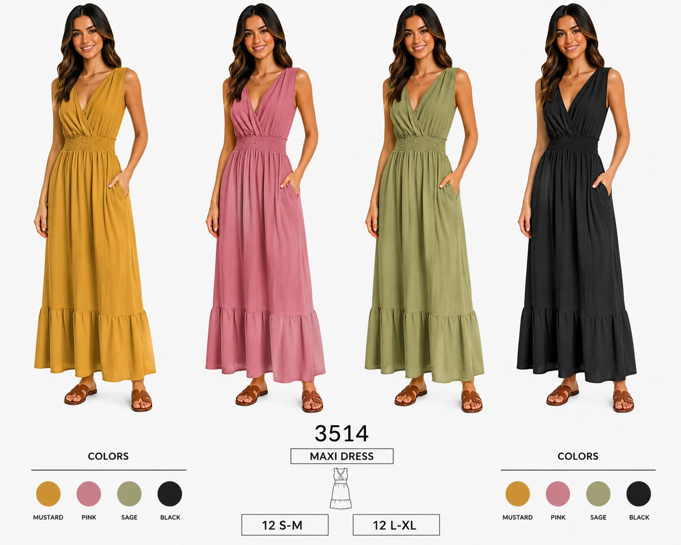 Maxi Dress (12 S-M / 12 L-XL) 24 PCS