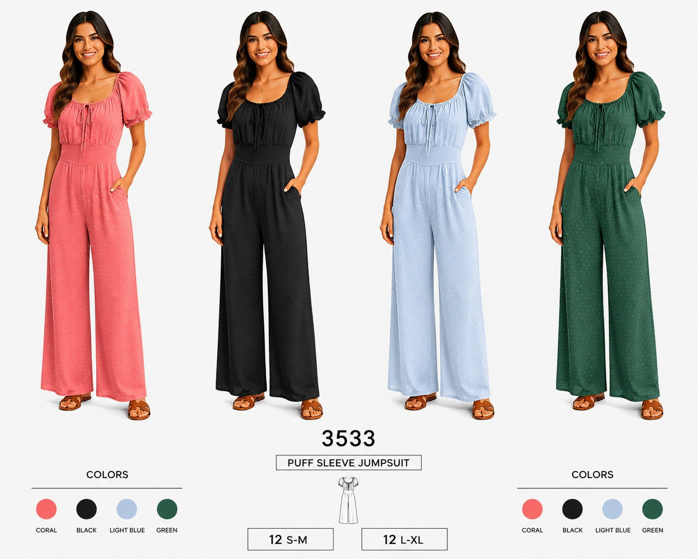 Puff Sleeve Jumpsuit (12 S-M / 12 L-XL) 24 PCS