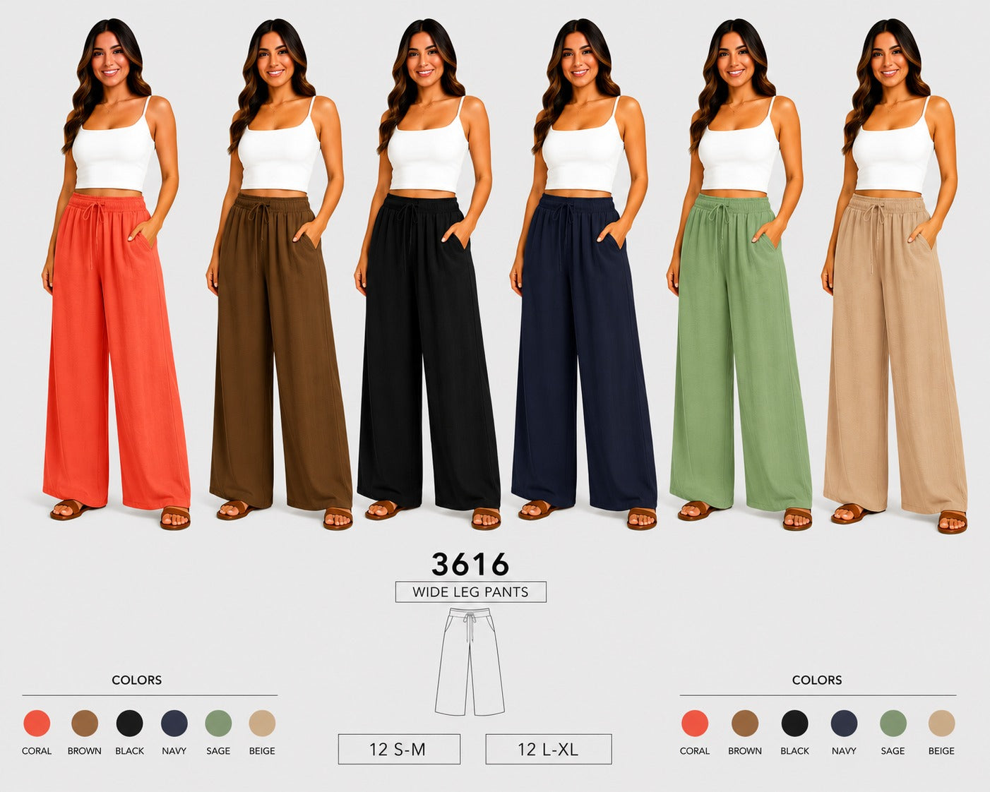 Wide Leg Pants (12 S-M / 12 L-XL) 24 PCS