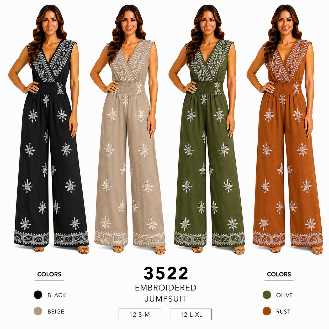Embroidered Jumpsuit (12 S-M / 12 L-XL) 24 PCS 3522