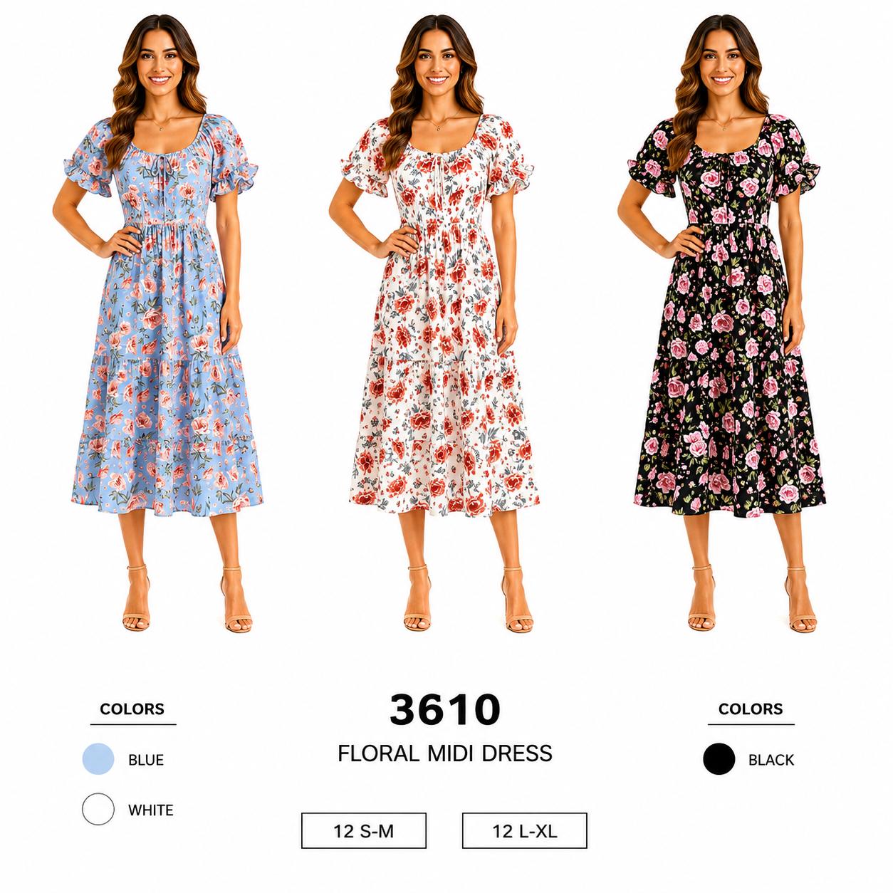 Floral Midi Dress (12 S-M / 12 L-XL) 24 PCS 3610