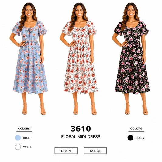 Floral Midi Dress (12 S-M / 12 L-XL) 24 PCS