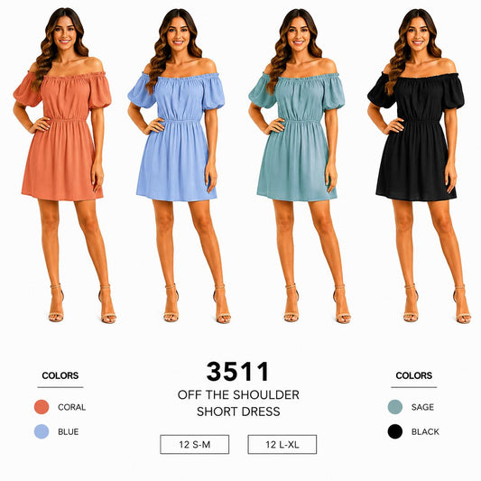 Off Shoulder Short Dress (12 S-M / 12 L-XL) 24 PCS