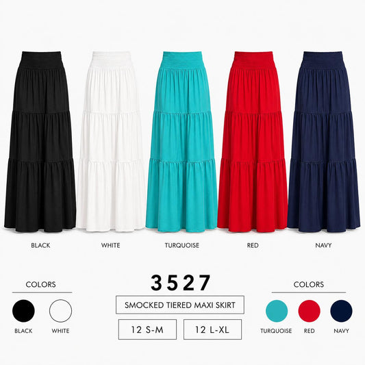 Smocked Waist Ruffle Maxi Skirt (12 S-M / 12 L-XL) 24 PCS