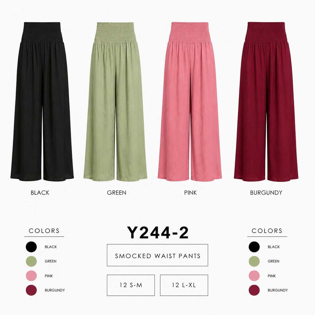 Smocked Waist Pants (12 S-M / 12 L-XL) 24 PCS Y244-2
