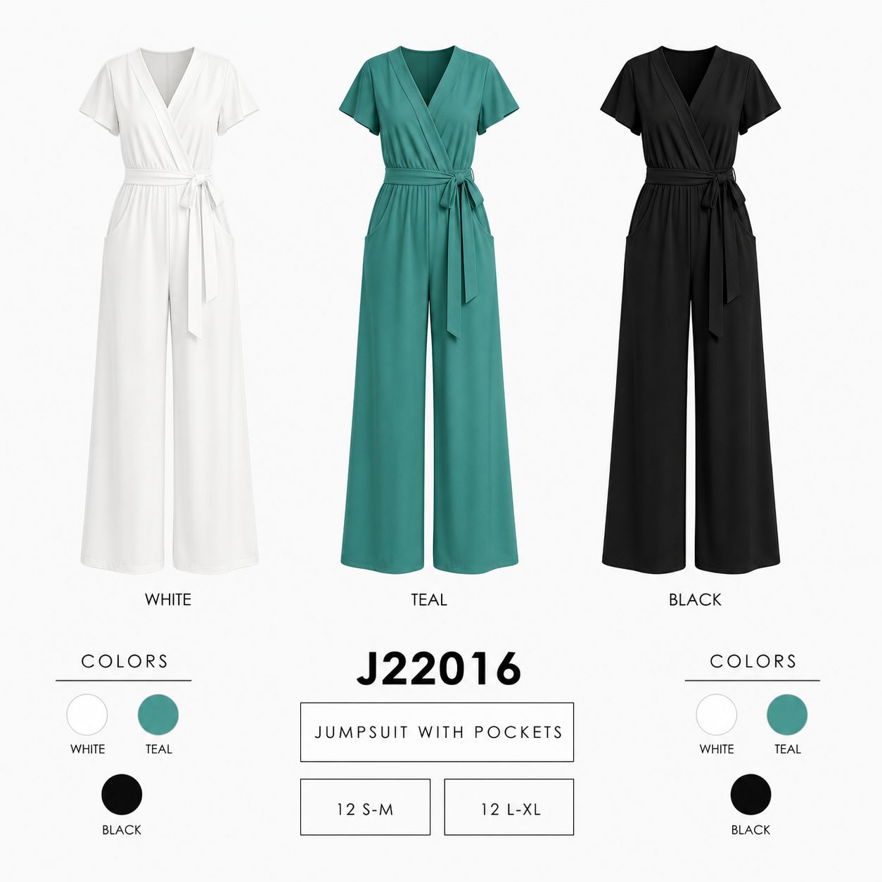 Tie Waist Jumpsuit (12 S-M / 12 L-XL) 24 PCS J222016