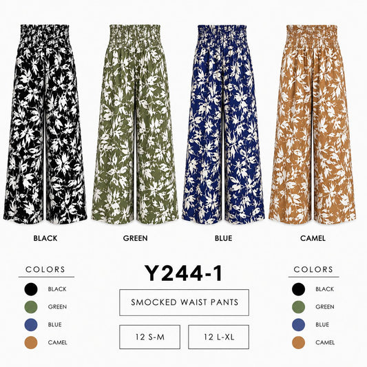 Smocked Waist Pants (12 S-M / 12 L-XL) 24 PCS Y244-1