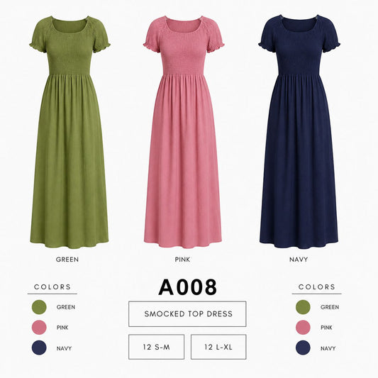 Smocked Top Dress (12 S-M / 12 L-XL) 24 PCS A008