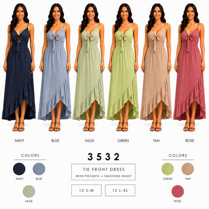 Tie Front Dress Dress (12 S-M / 12 L-XL) 24 PCS