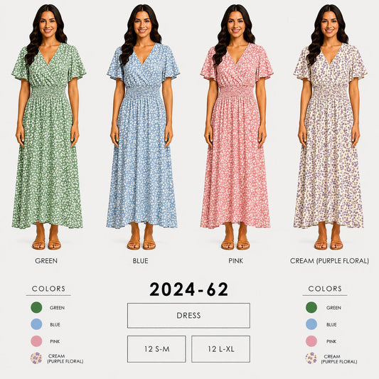 Smocked Waist Floral Dress (12 S-M / 12 L-XL) 24 PCS 2024-62
