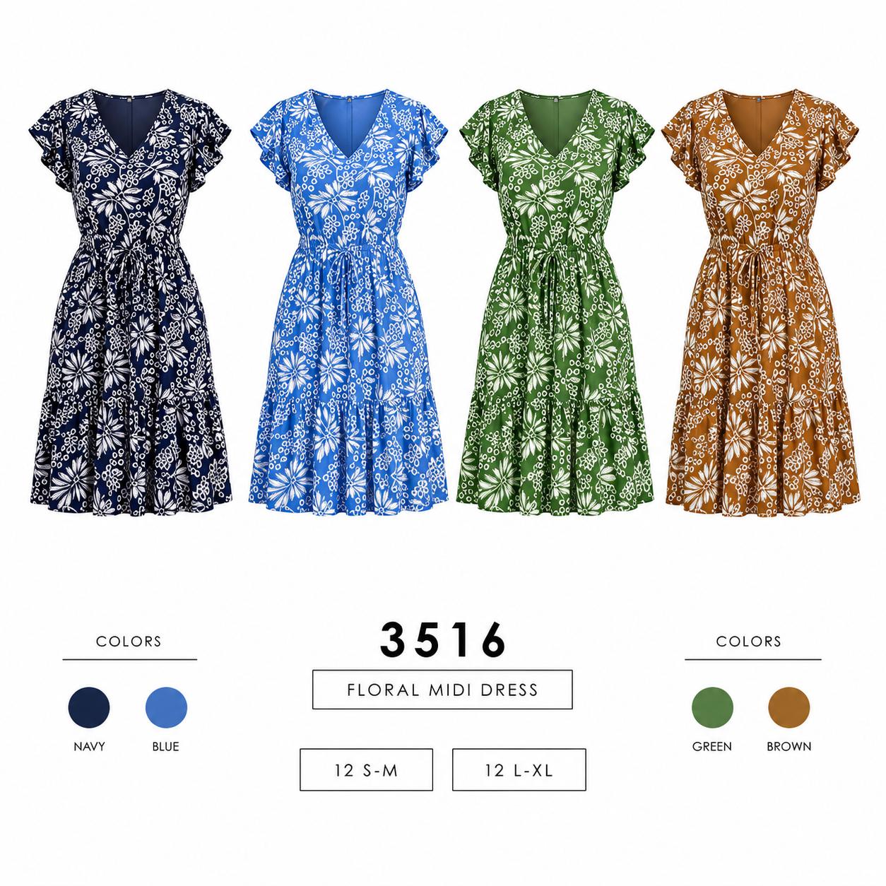 Cinch Waist Floral Dress (12 S-M / 12 L-XL) 24 PCS 3516