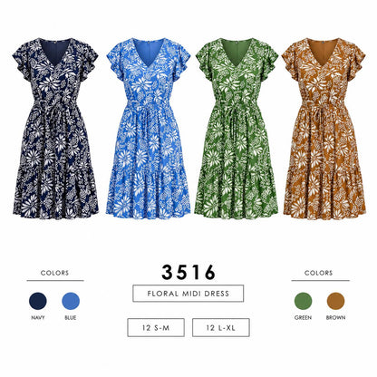 Cinch Waist Floral Dress (12 S-M / 12 L-XL) 24 PCS 3516